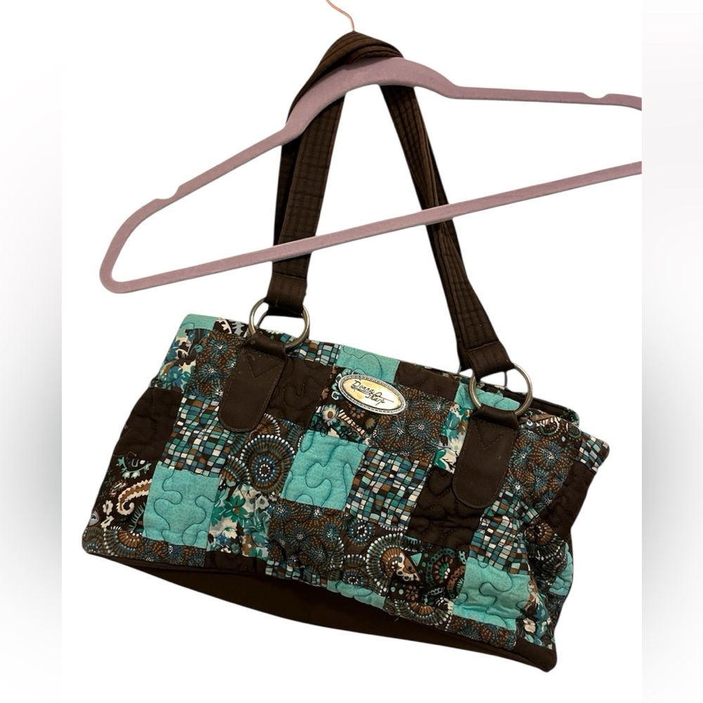 Donna Sharp Blue And Brown Patchwork Shoulder Bag - image 1